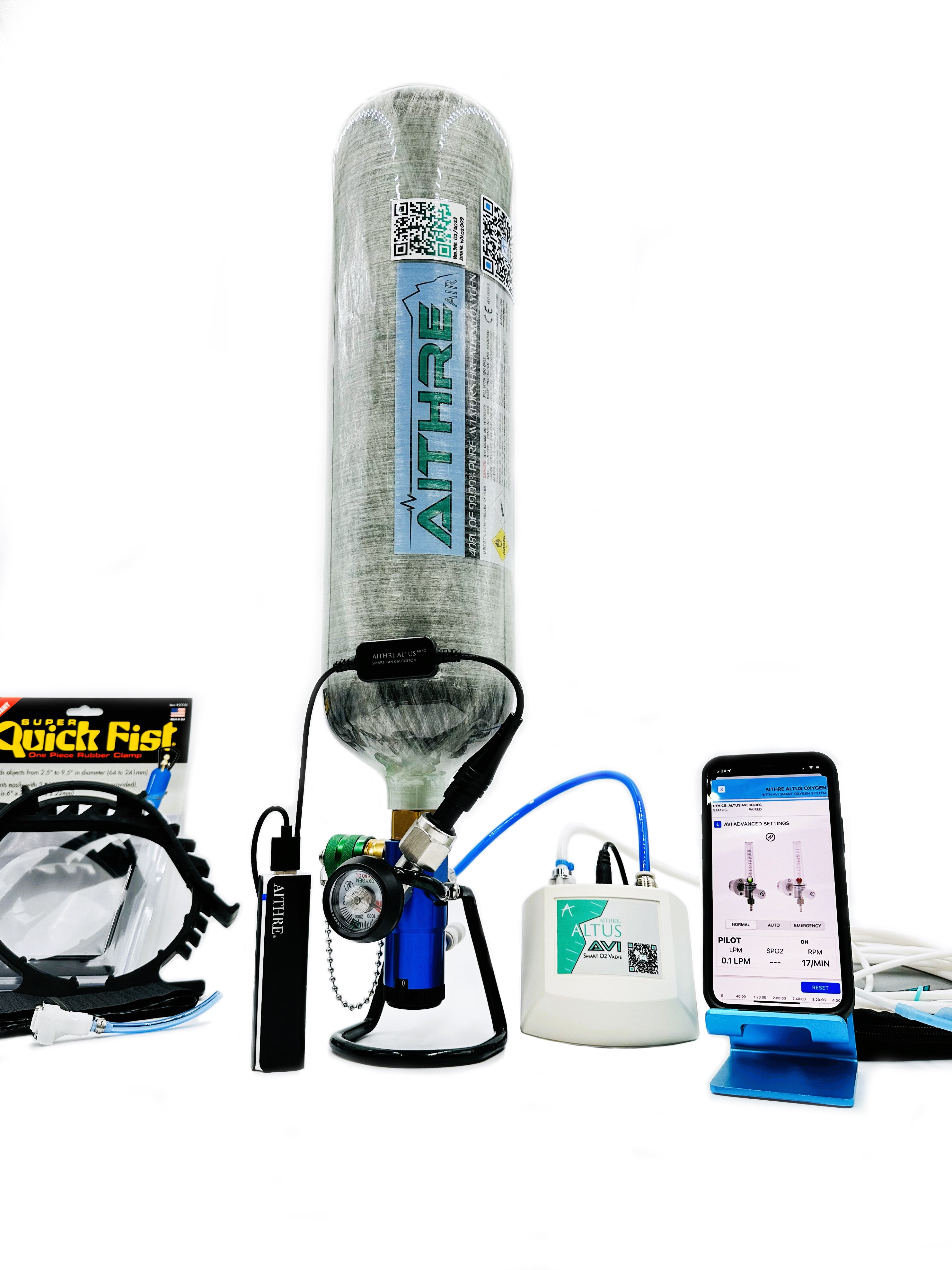 AVI 1-Place Smart O2 Valve with 408L Bottle and Altus Meso