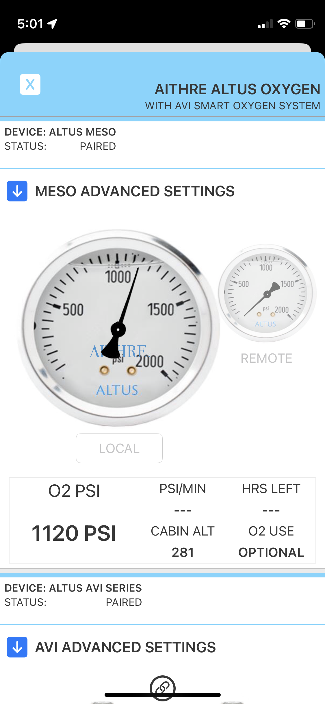 AVI 1-Place Smart O2 Valve with 408L Bottle and Altus Meso
