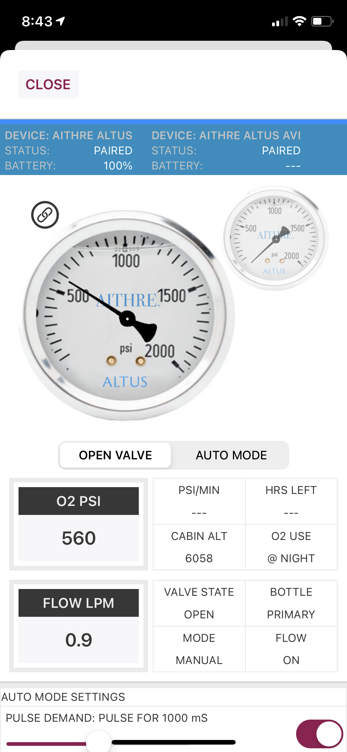 AVI 1-Place Smart O2 Valve with 152L Bottle and Altus Meso