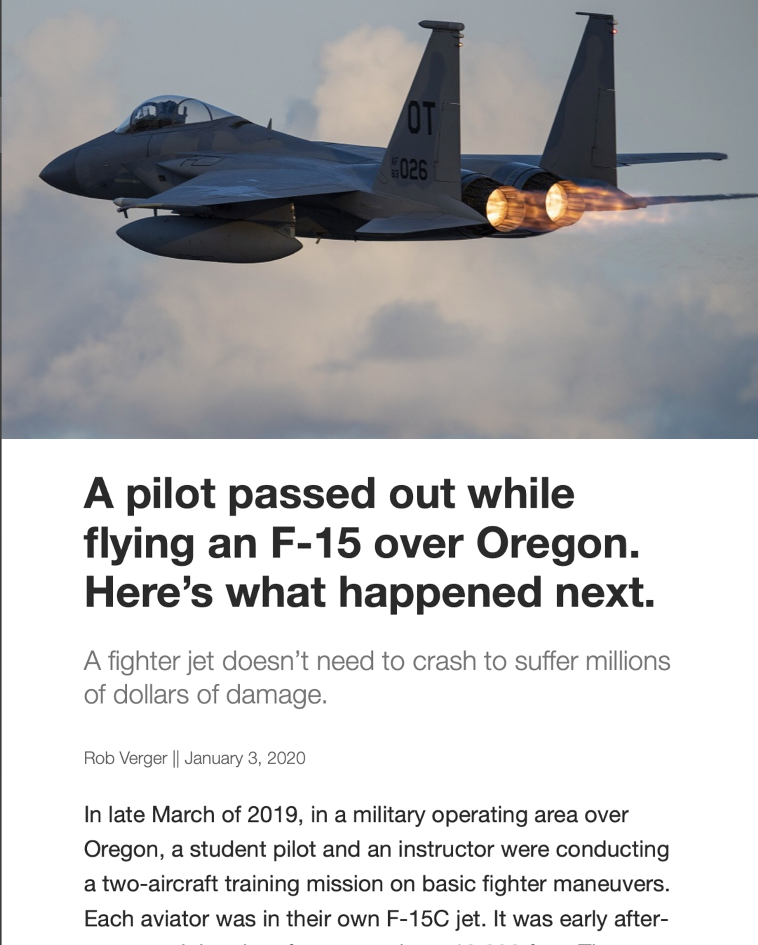 A Pilot Passed Out While Flying an F-15 Over Oregon