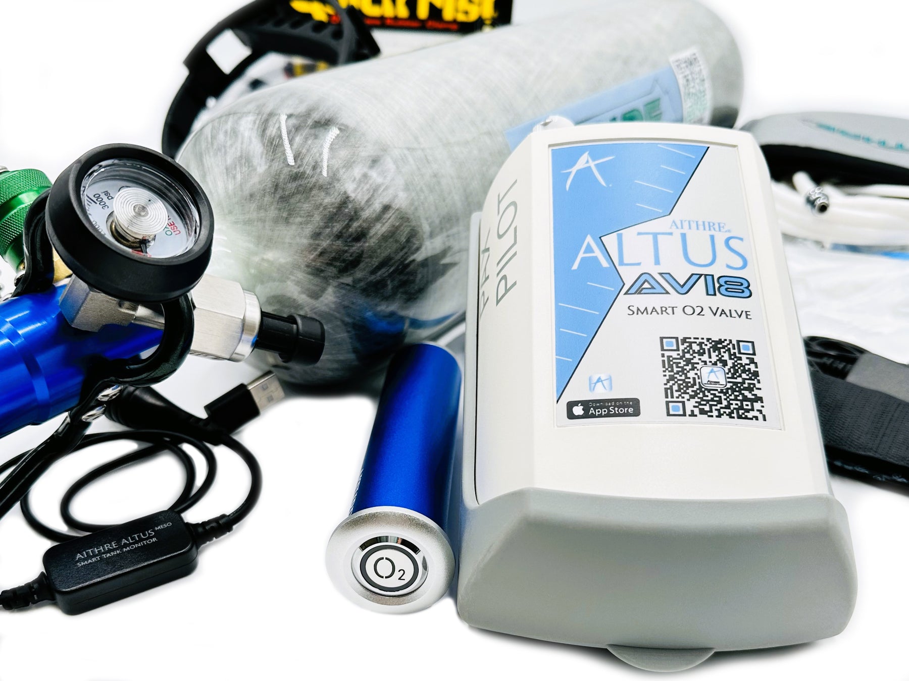 AVI8 2-Place Smart O2 Valve with 408L Bottle and Altus Meso