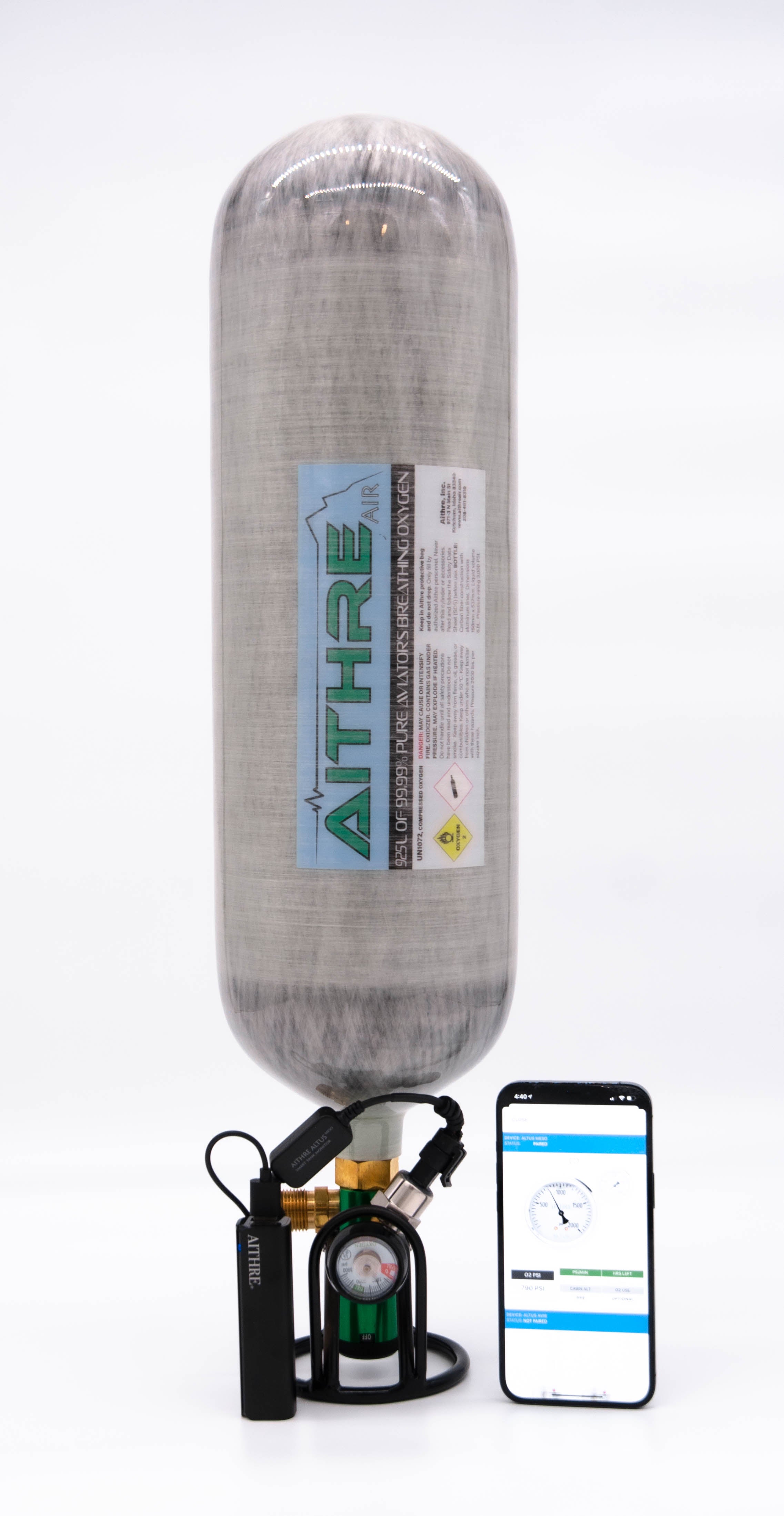 Altus Meso Portable Oxygen Tank Pressure Monitor - With iOS App - Black