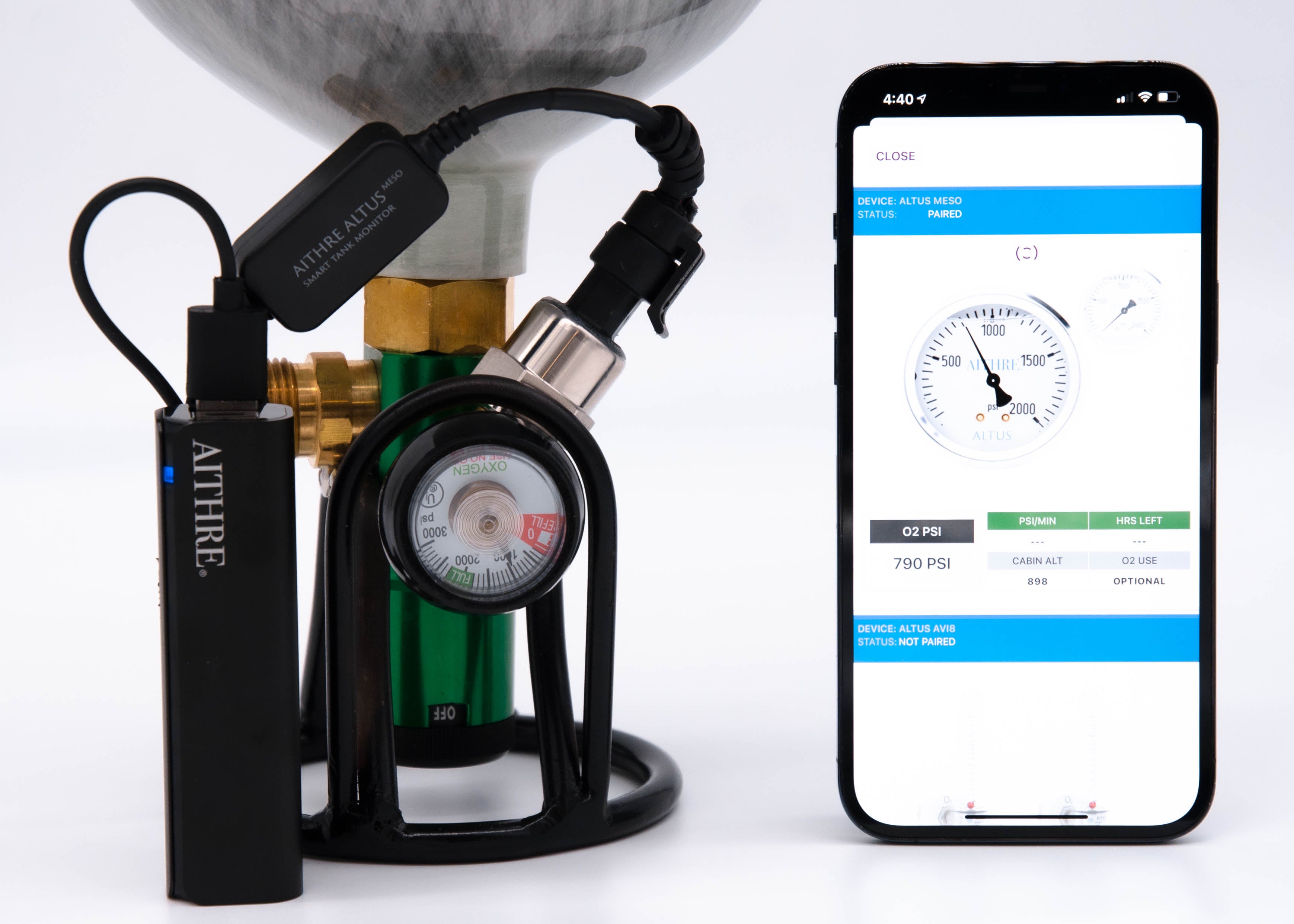 Altus Meso Portable Oxygen Tank Pressure Monitor - With iOS App - Blac